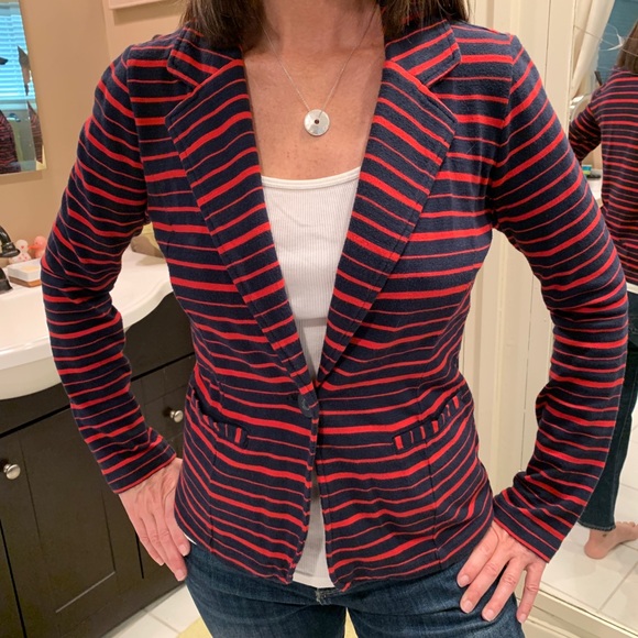 Caslon Jackets & Blazers - Navy Red Striped Jersey Blazer